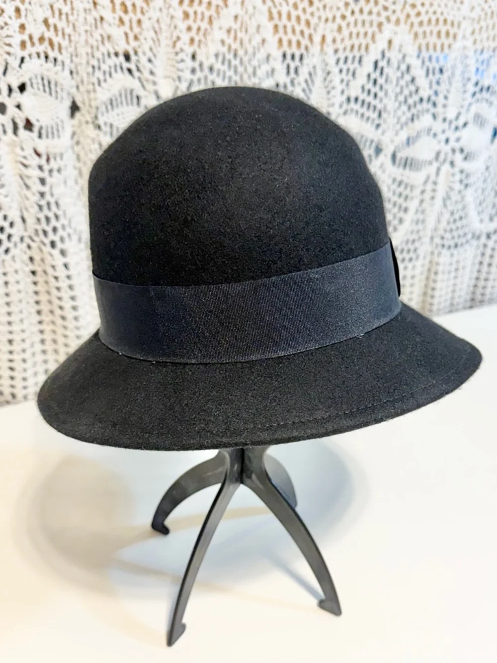 VINTAGE wool hat bowler cloche narrow brim dressy church Edwardian flapper women - Picture 2 of 8